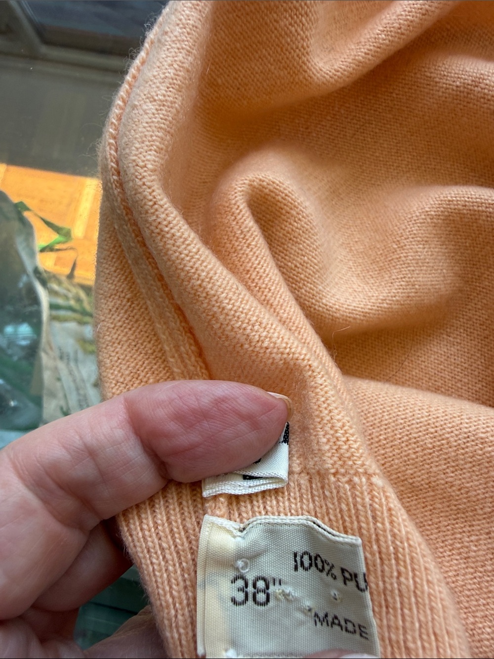 Vintage Lanvin Scottish Cashmere Sweater with Dolman 3/4 Sleeve. Navy/Peach. - Picture 6 of 10